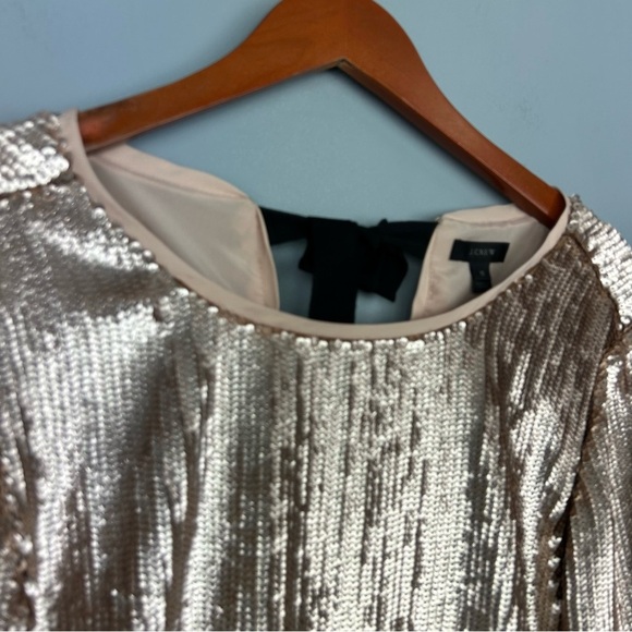 NWT J.crew Bianca rose gold Sequined crepe Top size 10 Black ribbon Bow back - Picture 6 of 16